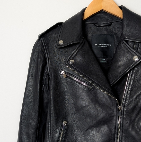 CLUB MONACO 100% Lamb Leather Jacket Gracella Biker Coat Black XS - Picture 16 of 16